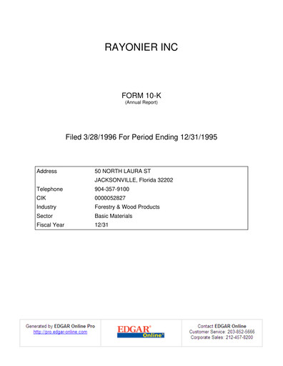 Thumbnail Rayonier Annual Report 1995