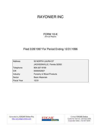Thumbnail Rayonier Annual Report 1996