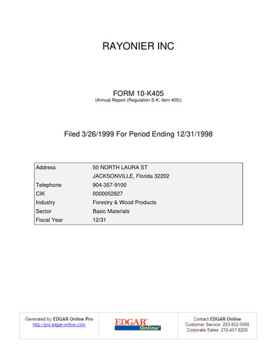 Thumbnail Rayonier Annual Report 1998