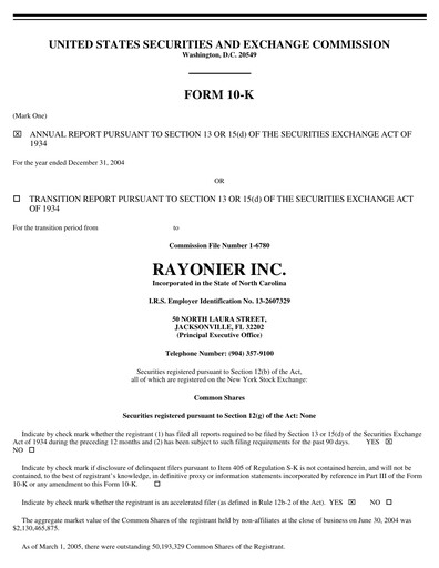 Thumbnail Rayonier Annual Report 2004