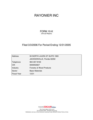 Thumbnail Rayonier Annual Report 2005