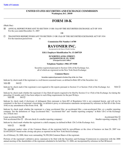 Thumbnail Rayonier Annual Report 2007