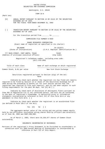 Thumbnail Range Resources
 Annual Report 2002