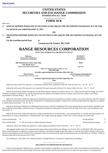 Thumbnail Range Resources
 Annual Report 2012