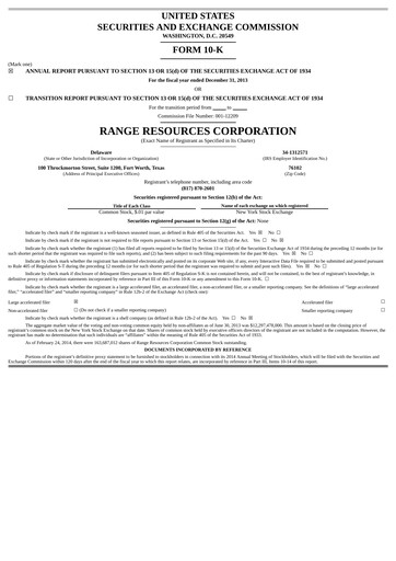 Thumbnail Range Resources
 Annual Report 2013