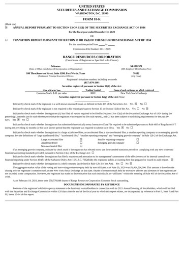 Thumbnail Range Resources
 Annual Report 2020