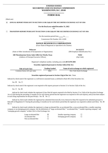 Thumbnail Range Resources
 Annual Report 2022