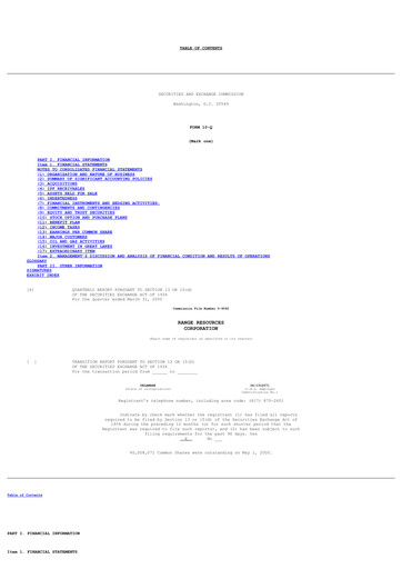 Thumbnail Range Resources
 Quarterly Report 2000-q1