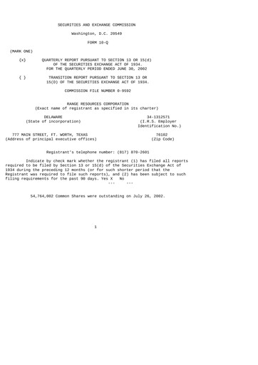Thumbnail Range Resources
 Quarterly Report 2002-q2