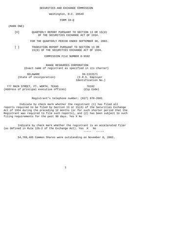 Thumbnail Range Resources
 Quarterly Report 2002-q3