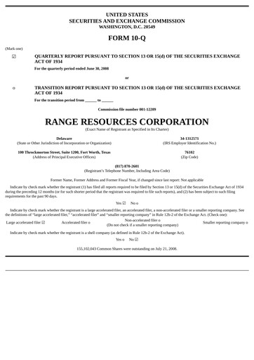 Thumbnail Range Resources
 Quarterly Report 2008-q2