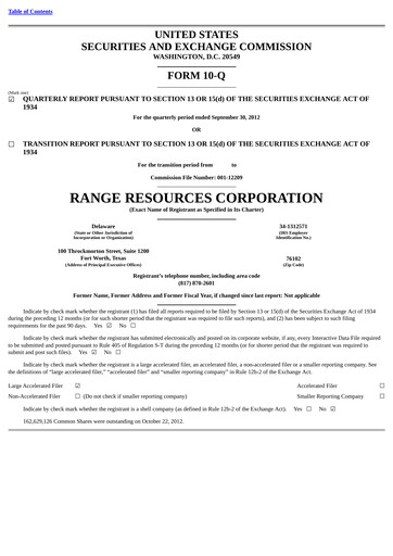 Thumbnail Range Resources
 Quarterly Report 2012-q3