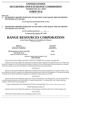 Thumbnail Range Resources
 Quarterly Report 2013-q1