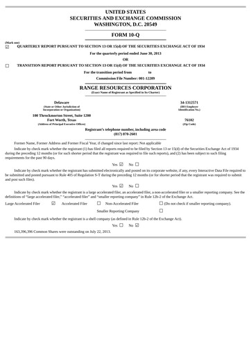 Thumbnail Range Resources
 Quarterly Report 2013-q2