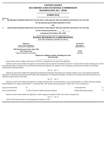 Thumbnail Range Resources
 Quarterly Report 2013-q3