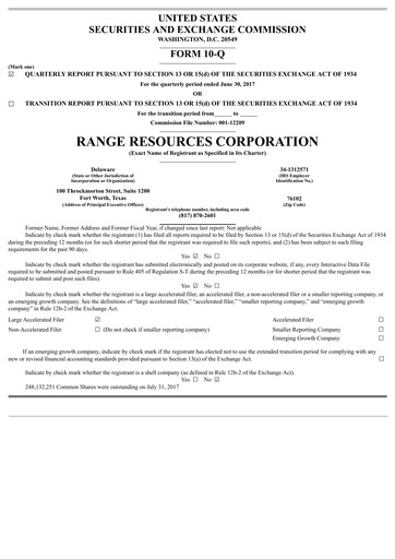 Thumbnail Range Resources
 Quarterly Report 2017-q2