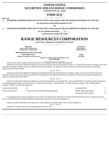 Thumbnail Range Resources
 Quarterly Report 2017-q3