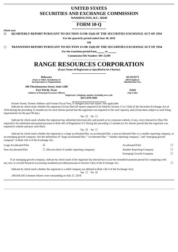 Thumbnail Range Resources
 Quarterly Report 2018-q2