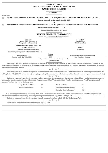 Thumbnail Range Resources
 Quarterly Report 2019-q2