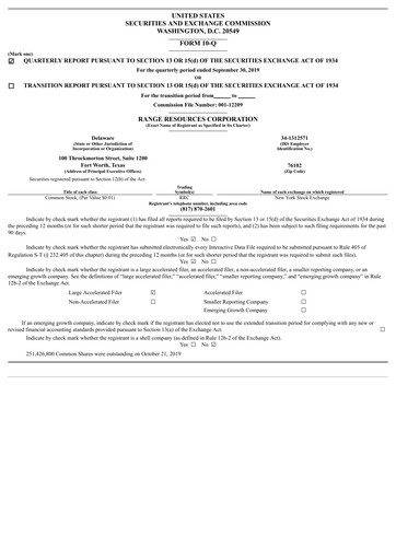 Thumbnail Range Resources
 Quarterly Report 2019-q3