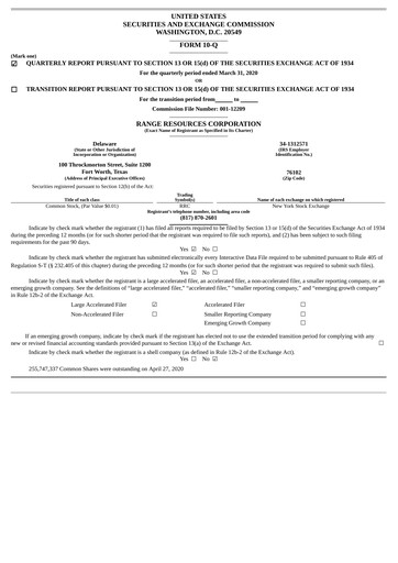 Thumbnail Range Resources
 Quarterly Report 2020-q1