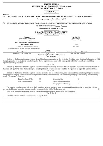 Thumbnail Range Resources
 Quarterly Report 2020-q2