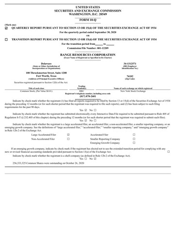 Thumbnail Range Resources
 Quarterly Report 2020-q3