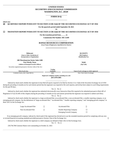 Thumbnail Range Resources
 Quarterly Report 2021-q3