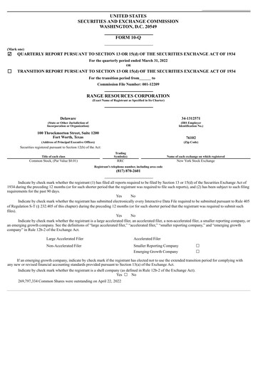 Thumbnail Range Resources
 Quarterly Report 2022-q1