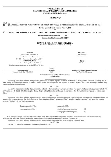 Thumbnail Range Resources
 Quarterly Report 2022-q2