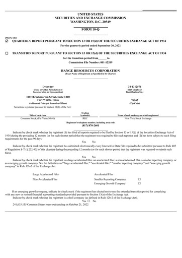 Thumbnail Range Resources
 Quarterly Report 2022-q3