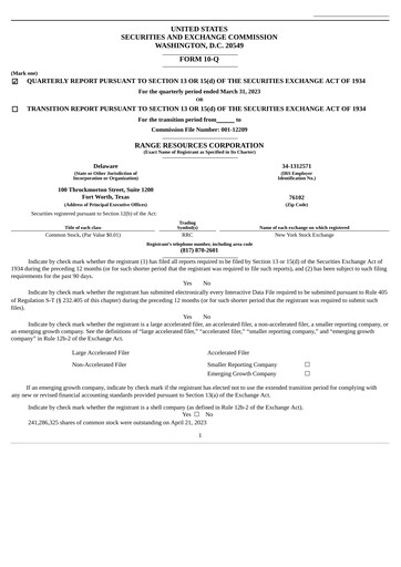 Thumbnail Range Resources
 Quarterly Report 2023-q1