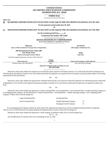 Thumbnail Range Resources
 Quarterly Report 2023-q2