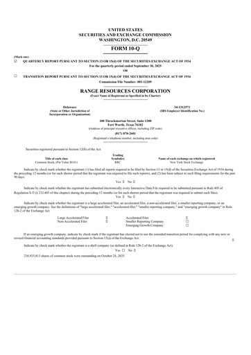 Thumbnail Range Resources
 Quarterly Report 2025-q3