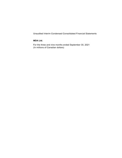 Miniature MDA Space Rapport trimestriel 2021-q3