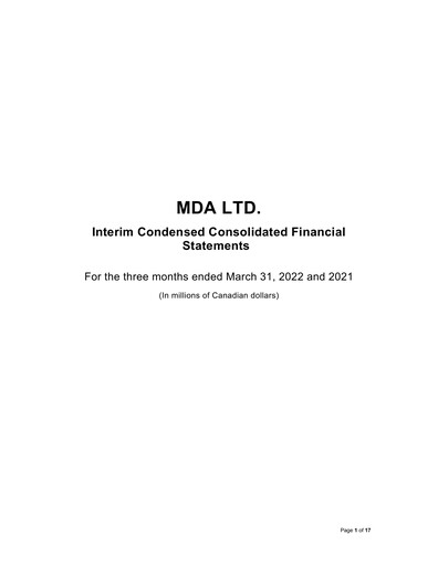 Miniature MDA Space Rapport trimestriel 2022-q1