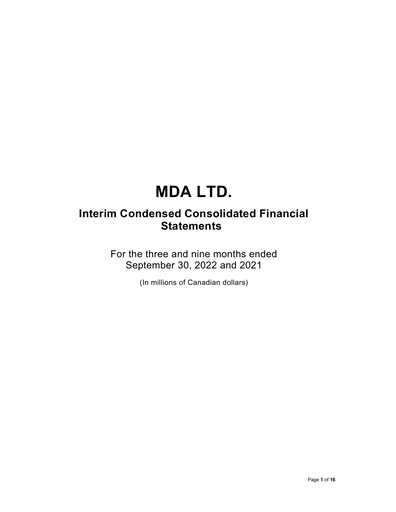 Miniature MDA Space Rapport trimestriel 2022-q3