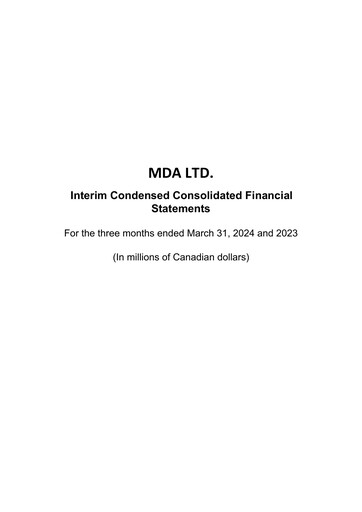 Miniature MDA Space Rapport trimestriel 2024-q1