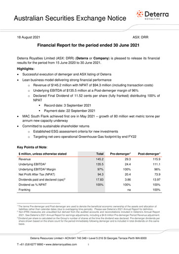 Thumbnail Deterra Royalties Financial Statement 2021