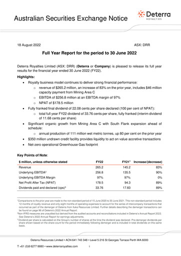 Thumbnail Deterra Royalties Financial Statement 2022