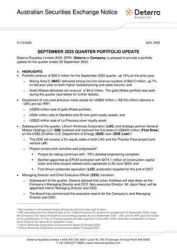 Thumbnail Deterra Royalties Quarterly Report 2025-q3