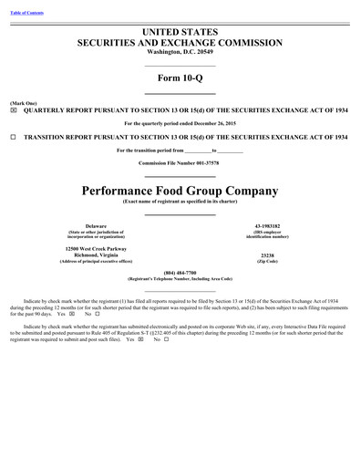 Thumbnail Performance Food Group Quarterly Report 2016-q2