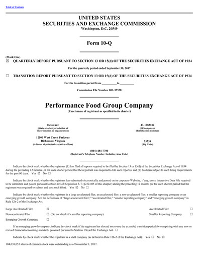 Thumbnail Performance Food Group Quarterly Report 2018-q1