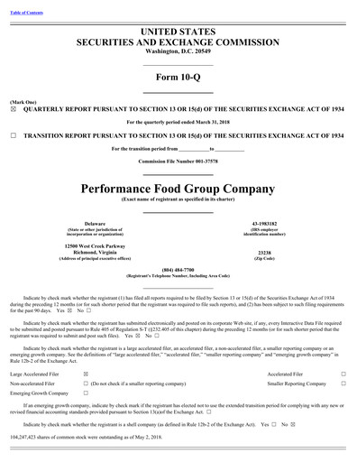 Thumbnail Performance Food Group Quarterly Report 2018-q3