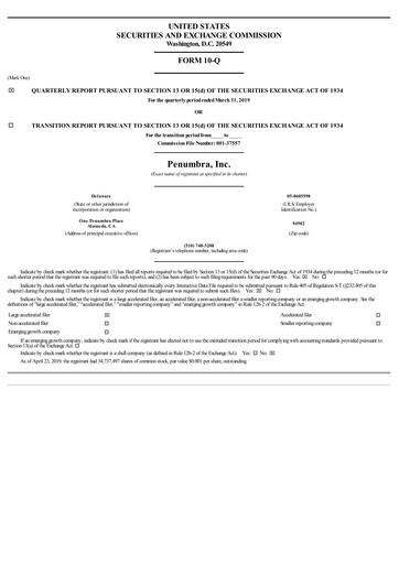 Thumbnail Penumbra Quarterly Report 2019-q1