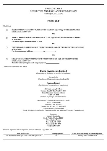 Thumbnail Patria Investments Annual Report 2020