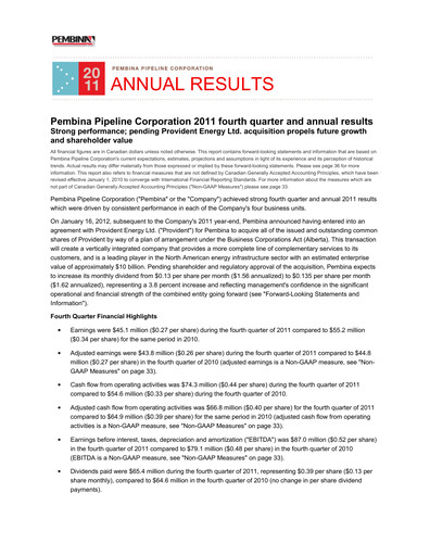 Thumbnail Pembina Pipeline
 Annual Report 2011