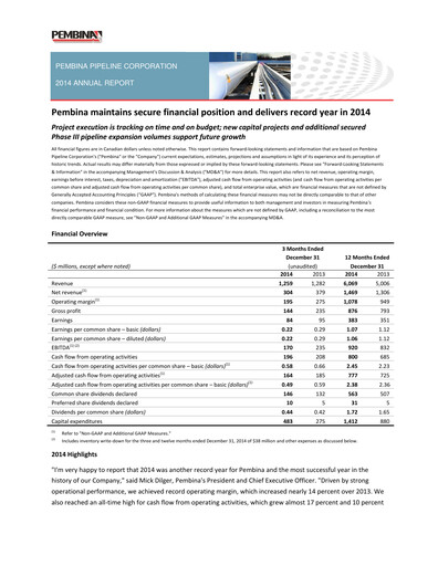 Thumbnail Pembina Pipeline
 Annual Report 2014