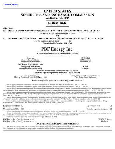 Miniature PBF Energy
 Rapport annuel 2012