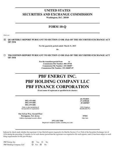 Miniature PBF Energy
 Rapport trimestriel 2013-q1